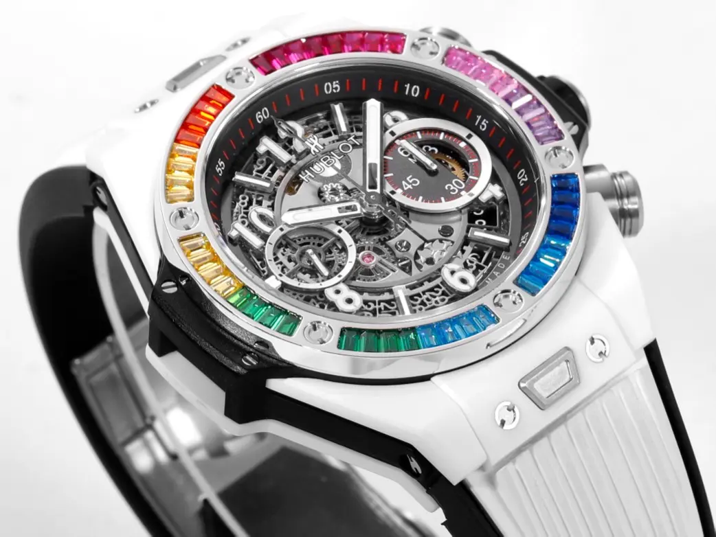BB Factory Hublot Big Bang Unico Rainbow Ceramic Watch – White with Multicolor Bezel, Automatic Chronograph, 45mm, Super Clone Edition - 图片 3