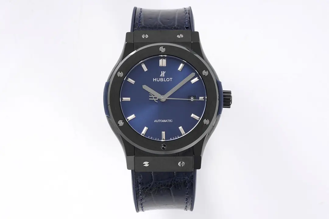 BB Factory Hublot Classic Fusion Ceramic Watch – Black Ceramic Case, Blue Dial, Crocodile Leather Strap, Super Clone by GSF