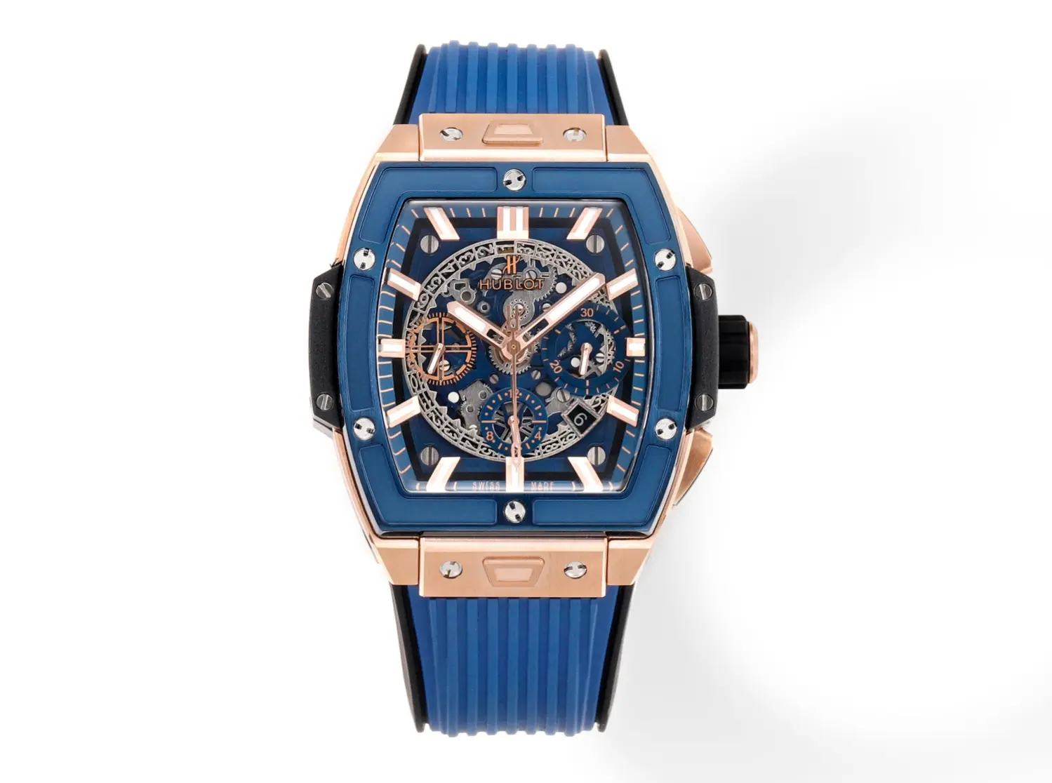 BB Factory HUBLOT Spirit of Big Bang King Gold Blue Skeleton Dial Limited Edition Watch with Rubber Strap – Super Clone Excellence