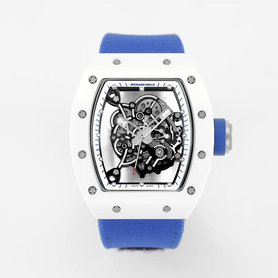 BBR Factory Richard Mille White Ceramic Blue Strap Super Clone Watch – Premium Replica Richard Mille Watch