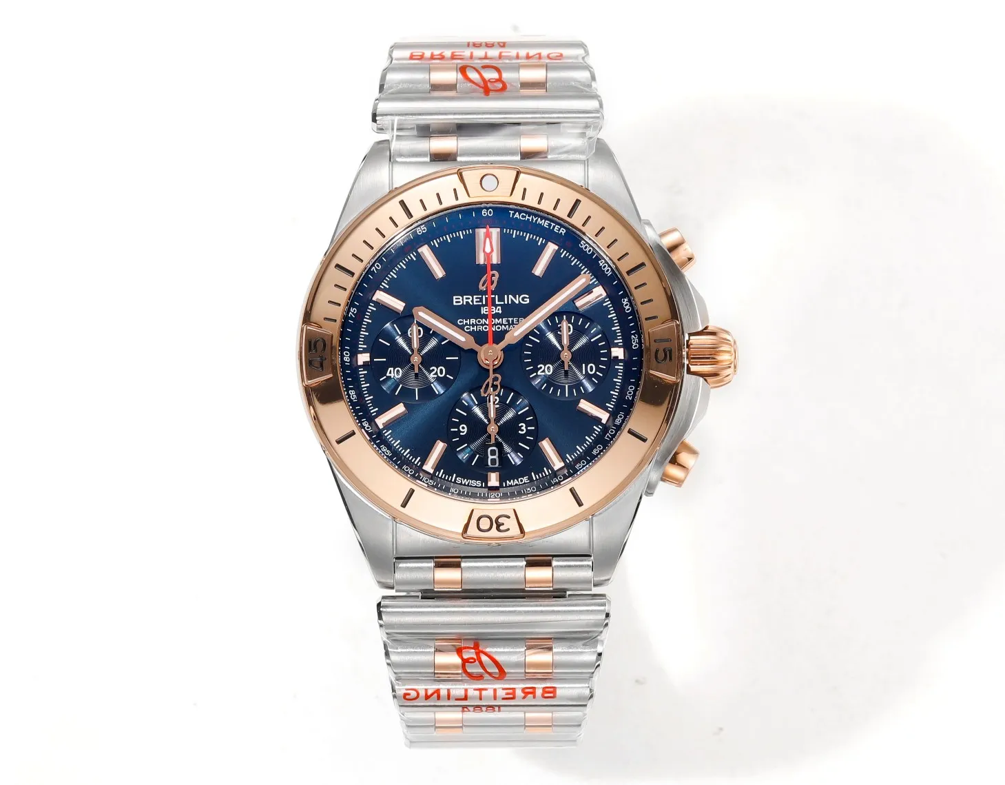 BLS Factory Breitling Chronomat Automatic Chronograph Watch – Blue Dial, Two-Tone Stainless Steel