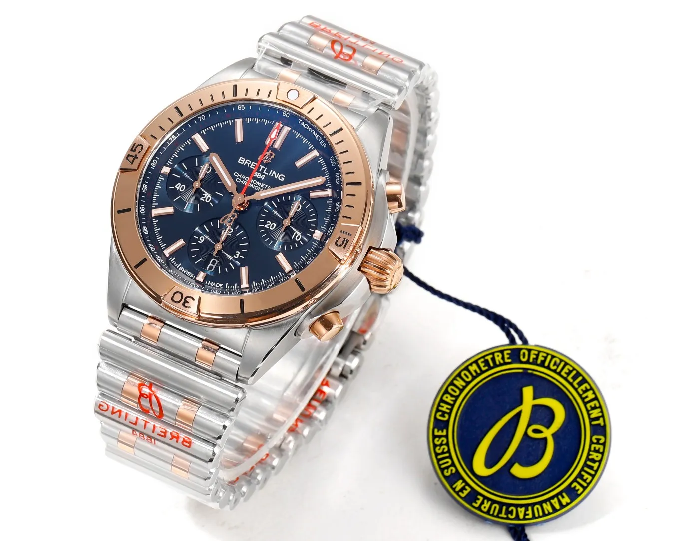 BLS Factory Breitling Chronomat Automatic Chronograph Watch – Blue Dial, Two-Tone Stainless Steel - 图片 3