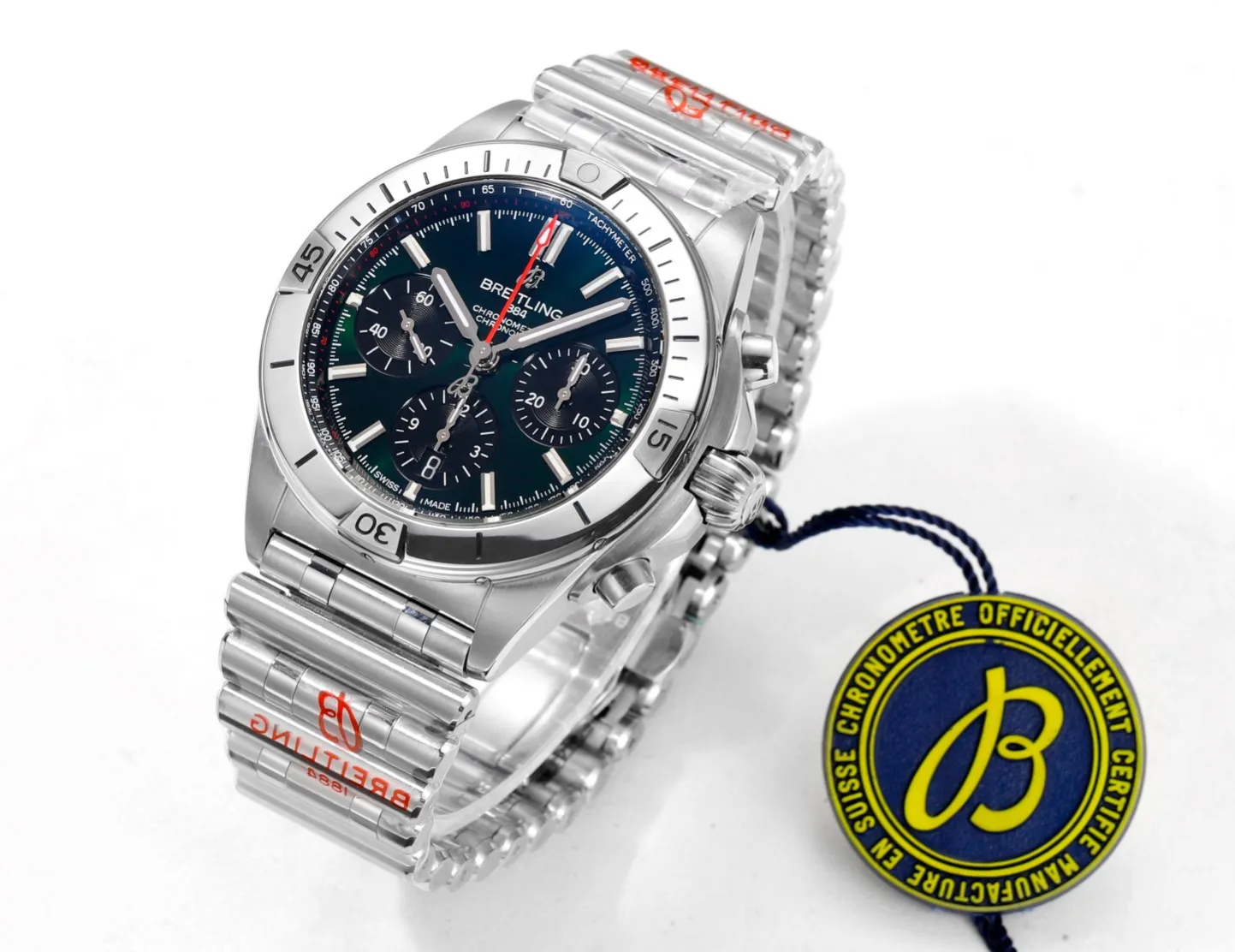 BLS Factory Breitling Chronomat Automatic Chronograph Watch with Green Dial and Stainless - 图片 3
