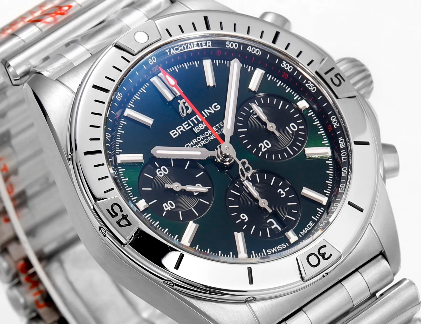 BLS Factory Breitling Chronomat Automatic Chronograph Watch with Green Dial and Stainless - 图片 5