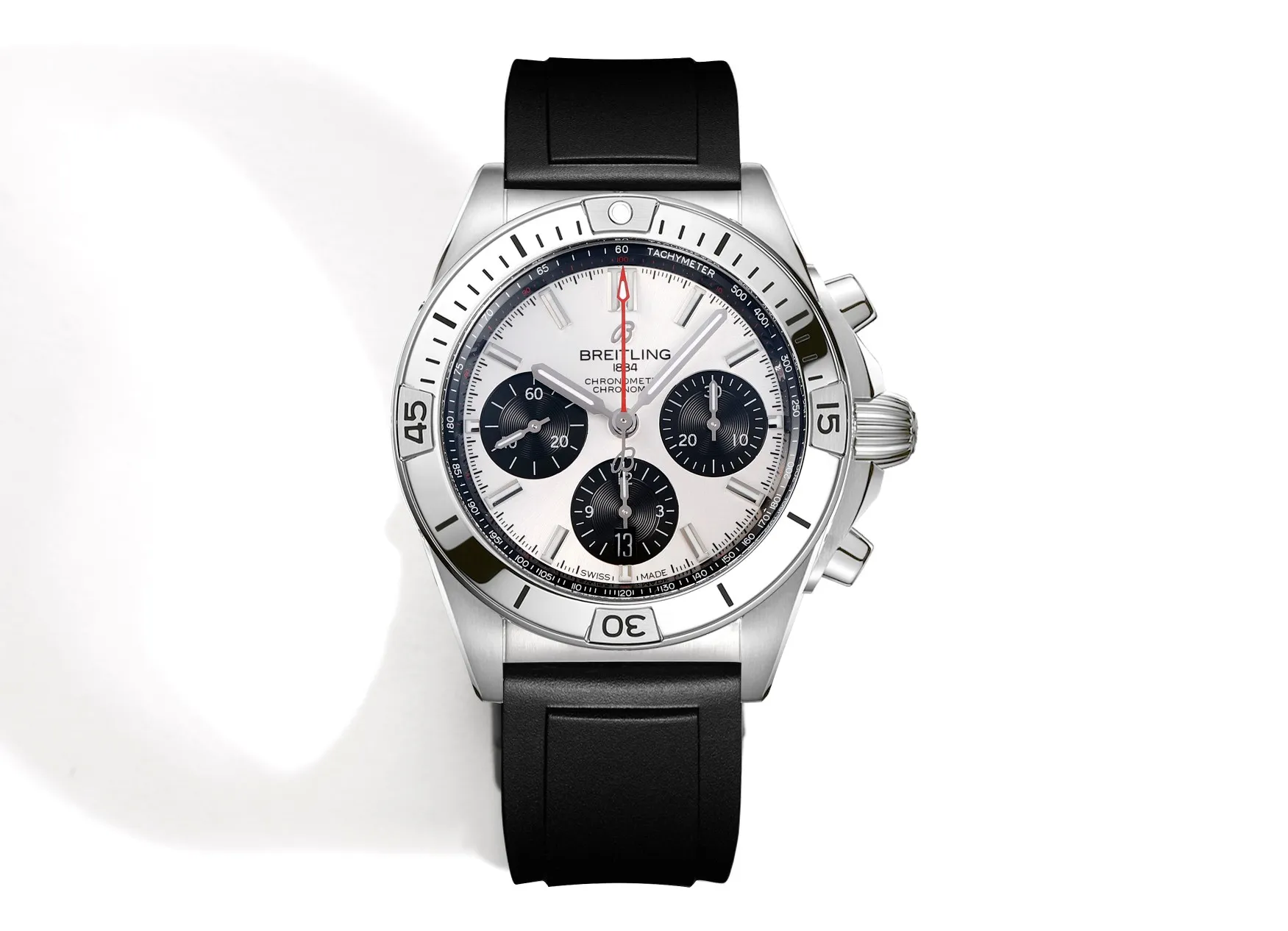 BLS Factory Breitling Chronomat B01 Automatic Chronograph Watch – Silver Case, White Panda Dial