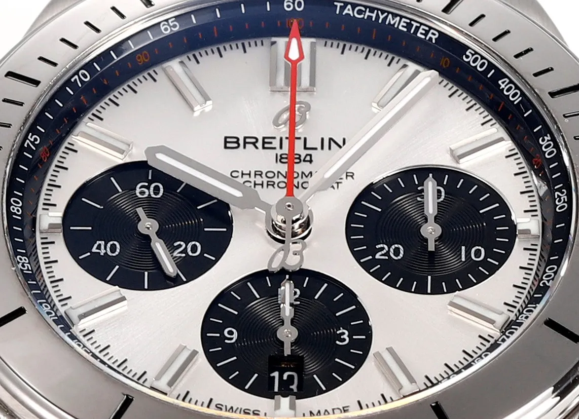 BLS Factory Breitling Chronomat B01 Automatic Chronograph Watch – Silver Case, White Panda Dial - 图片 3