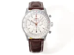 BLS Factory Breitling Navitimer 01 Chronograph Automatic Men’s Watch with Silver Dial, Brown Leather
