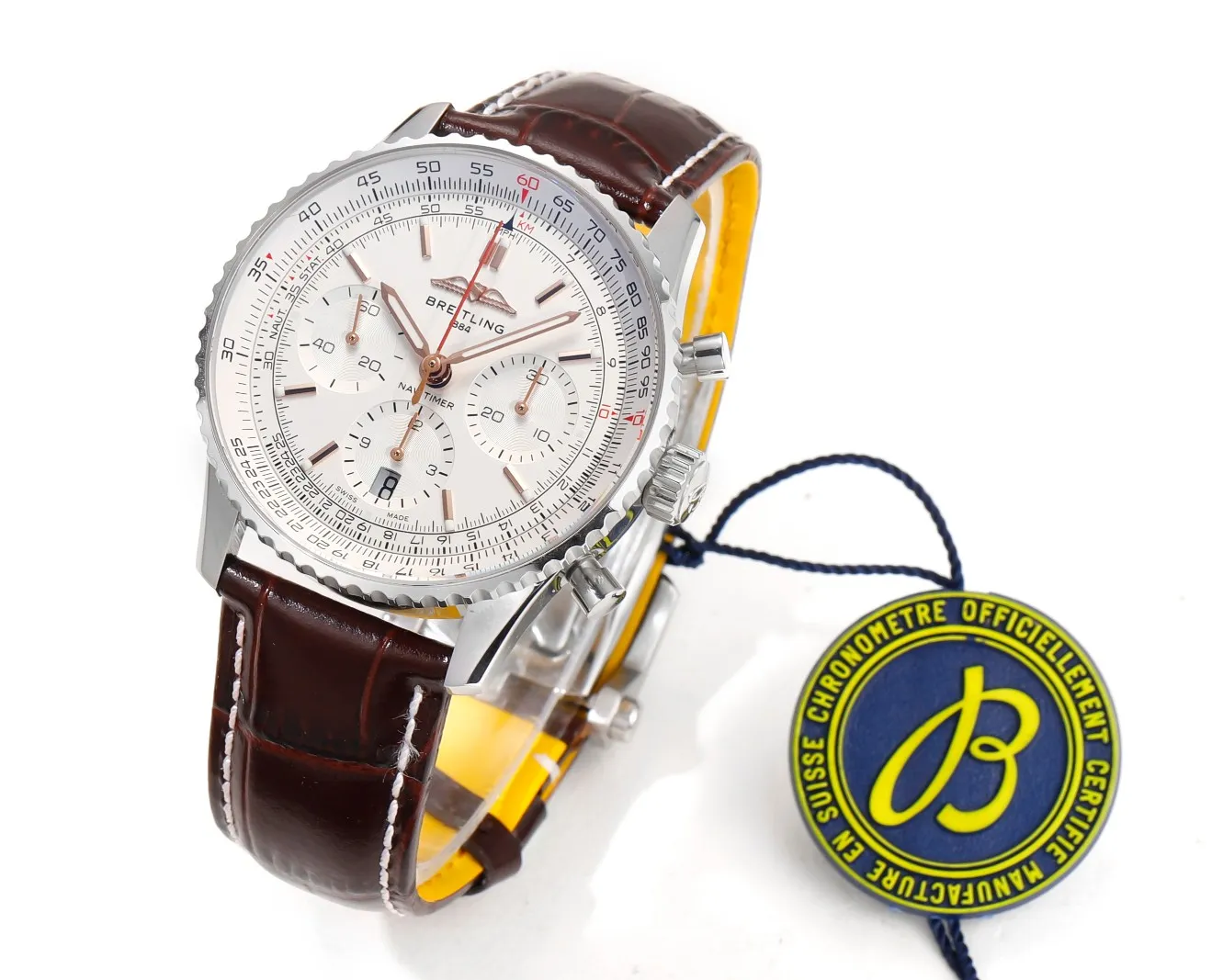 BLS Factory Breitling Navitimer 01 Chronograph Automatic Men’s Watch with Silver Dial, Brown Leather - 图片 2