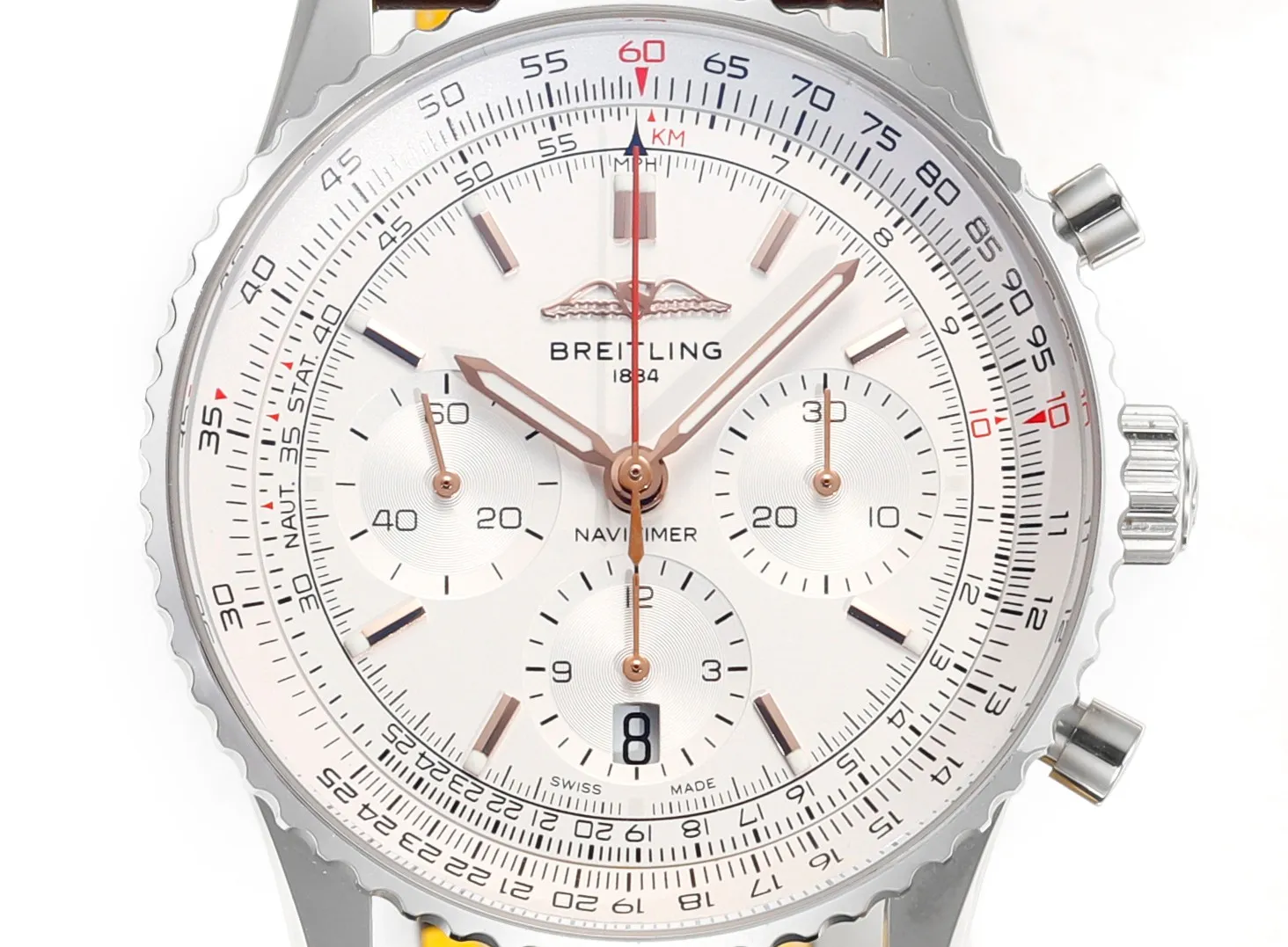 BLS Factory Breitling Navitimer 01 Chronograph Automatic Men’s Watch with Silver Dial, Brown Leather - 图片 3