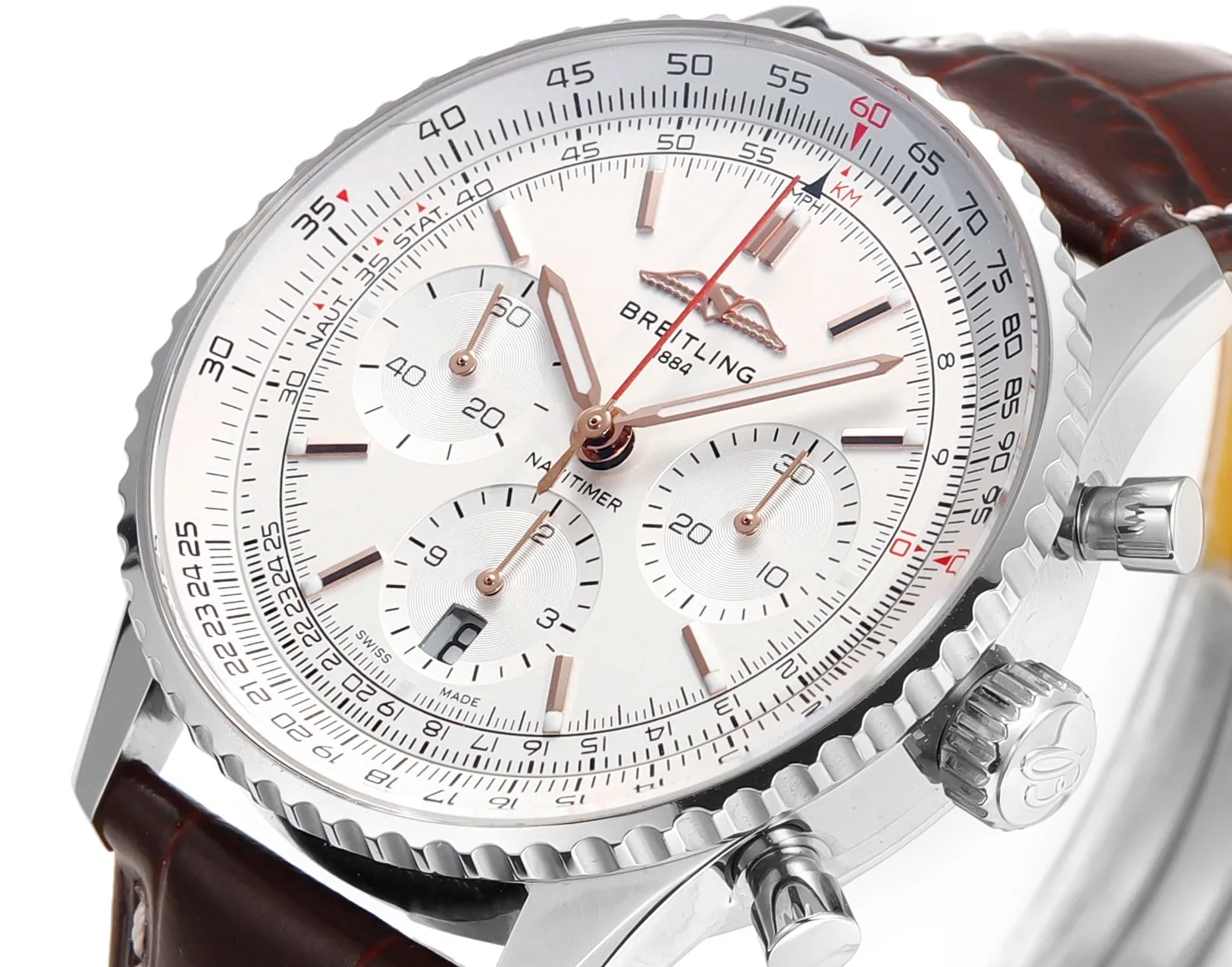BLS Factory Breitling Navitimer 01 Chronograph Automatic Men’s Watch with Silver Dial, Brown Leather - 图片 4