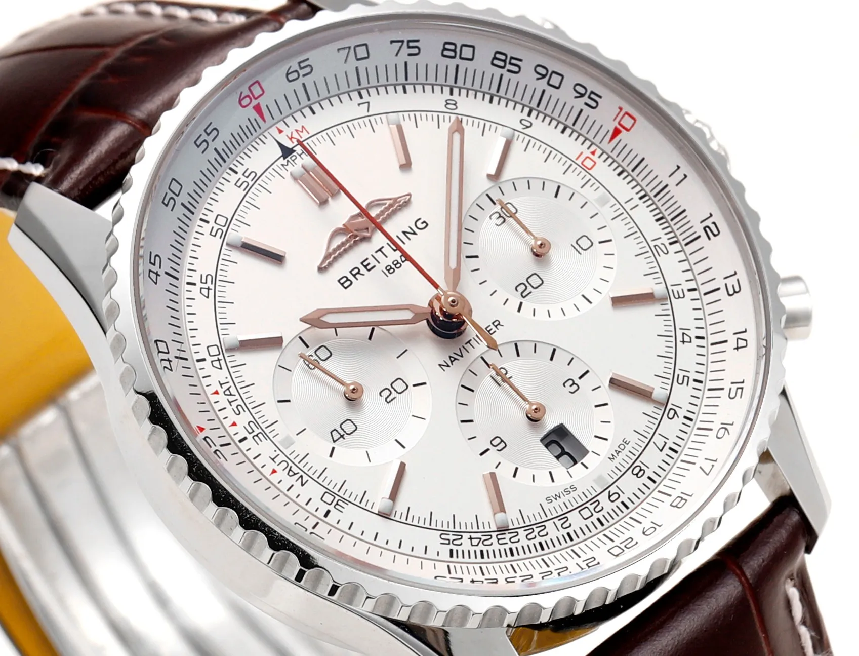 BLS Factory Breitling Navitimer 01 Chronograph Automatic Men’s Watch with Silver Dial, Brown Leather - 图片 5