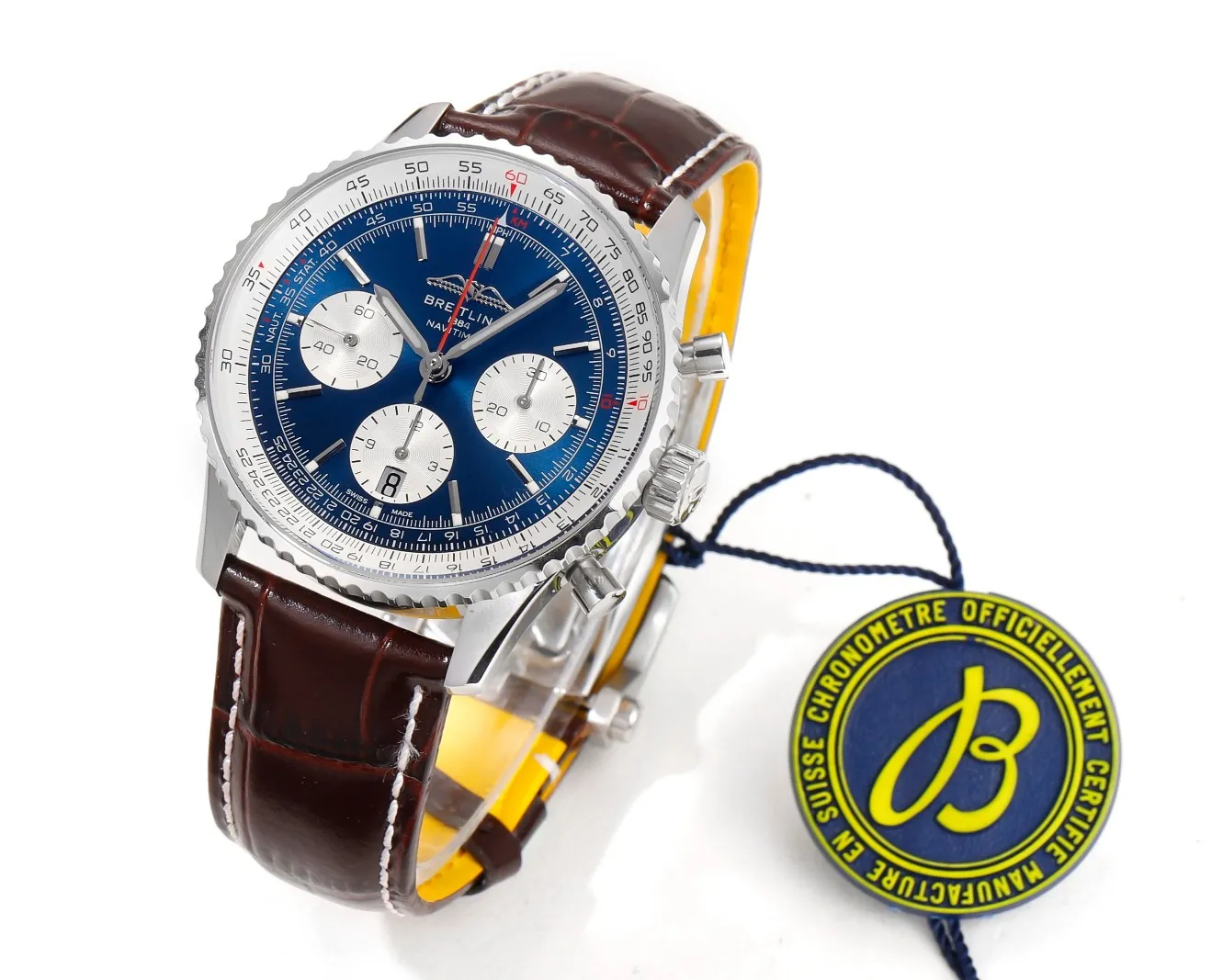BLS Factory Breitling Navitimer B01 Chronograph 43mm Blue Dial Silver Case Brown Leather Strap Watch - 图片 2