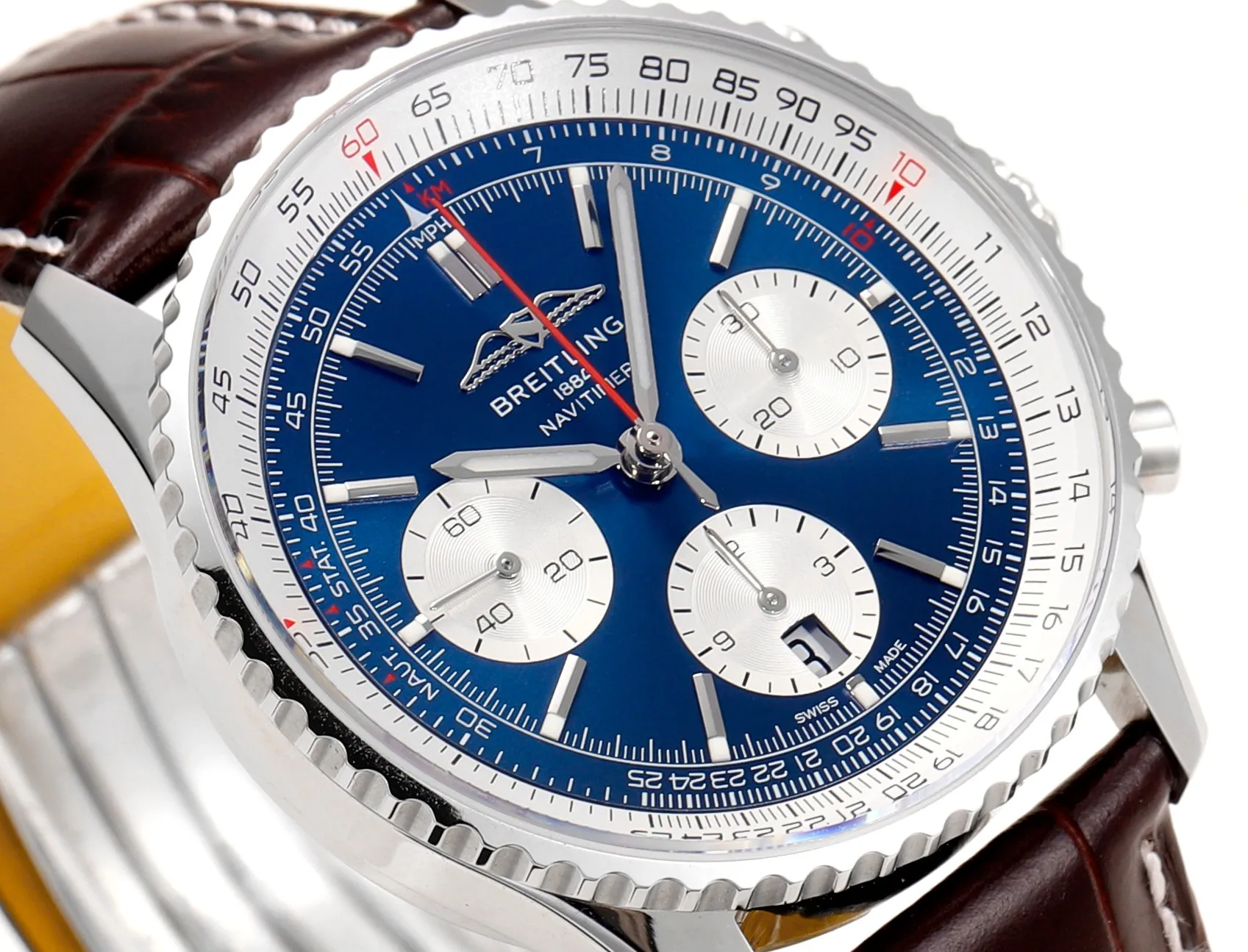 BLS Factory Breitling Navitimer B01 Chronograph 43mm Blue Dial Silver Case Brown Leather Strap Watch - 图片 4