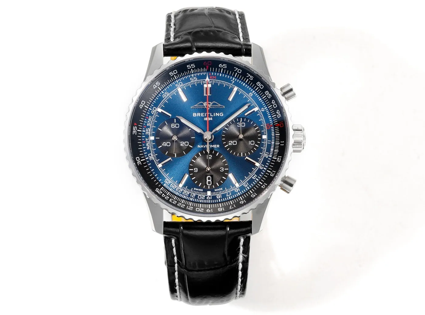 BLS Factory Breitling Navitimer Chronograph Automatic Men’s Watch with Blue Dial, Silver Case