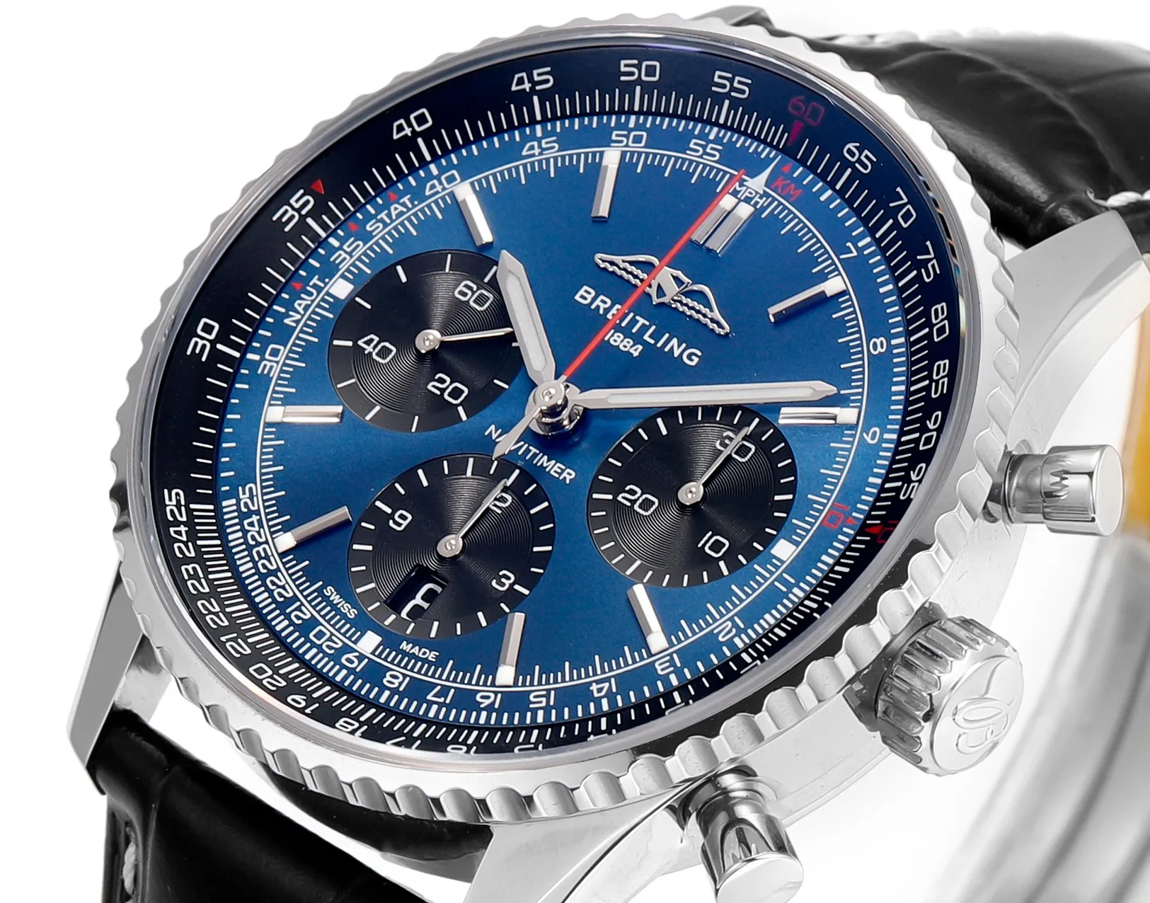 BLS Factory Breitling Navitimer Chronograph Automatic Men’s Watch with Blue Dial, Silver Case - 图片 4
