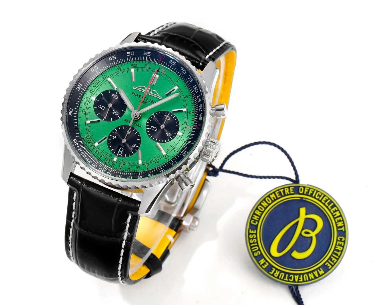 BLS Factory Breitling Navitimer Chronograph Automatic Watch with Green Dial, Black Subdials, Silver - 图片 2