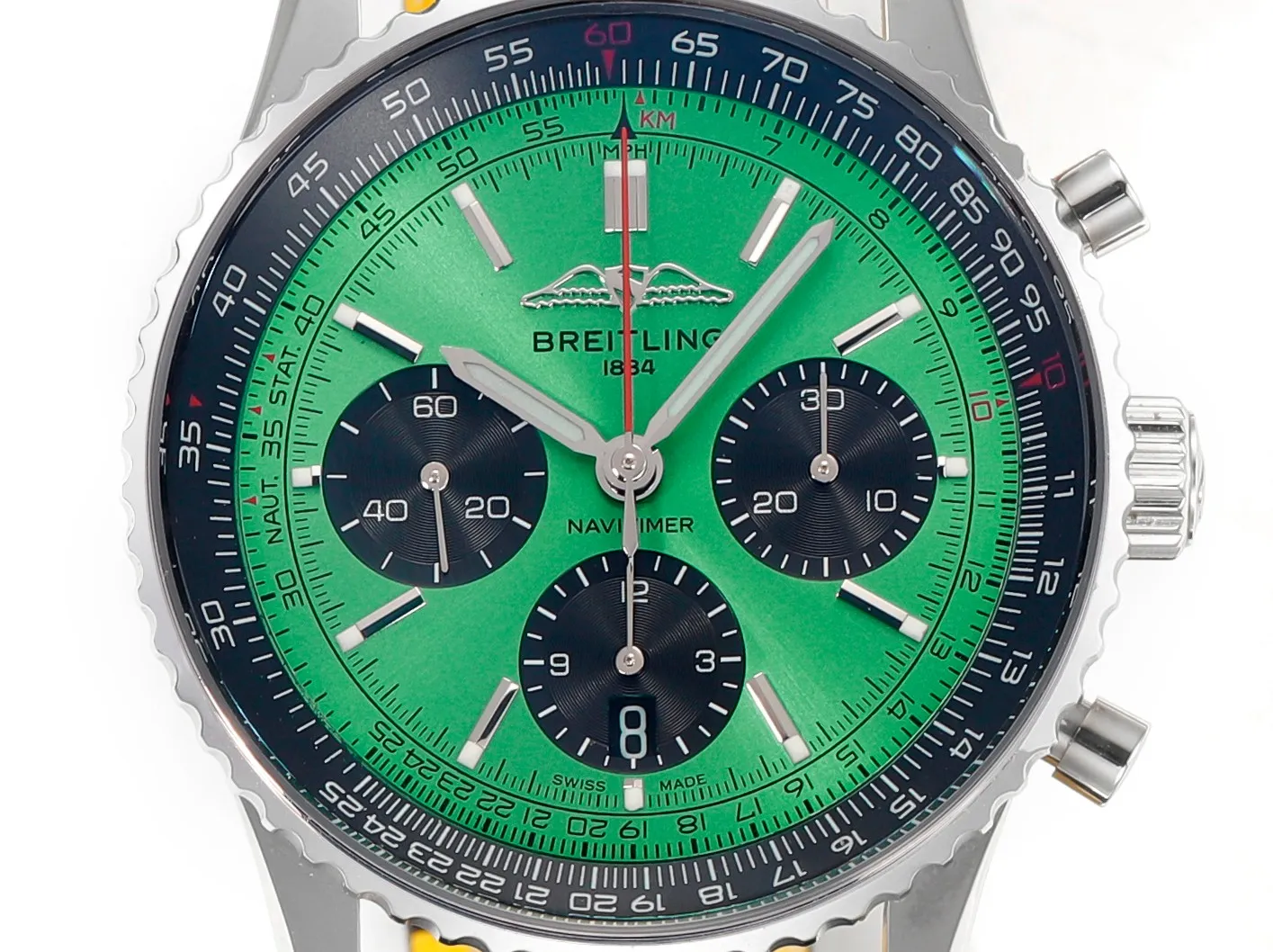 BLS Factory Breitling Navitimer Chronograph Automatic Watch with Green Dial, Black Subdials, Silver - 图片 3