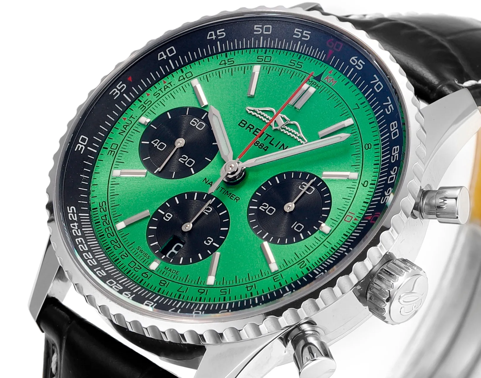 BLS Factory Breitling Navitimer Chronograph Automatic Watch with Green Dial, Black Subdials, Silver - 图片 4