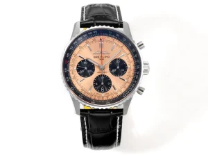 BLS Factory Breitling Navitimer Chronograph Automatic Watch with Rose Gold Dial, Black Subdials