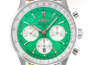 BLS Factory Breitling Navitimer Chronograph Green Dial Brown Leather Strap Stainless Steel Watch