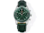 BLS Factory Breitling Navitimer Chronograph Green Dial Leather Strap Aviation Watch
