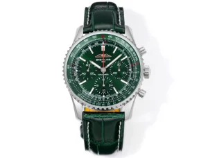 BLS Factory Breitling Navitimer Chronograph Green Dial Leather Strap Aviation Watch