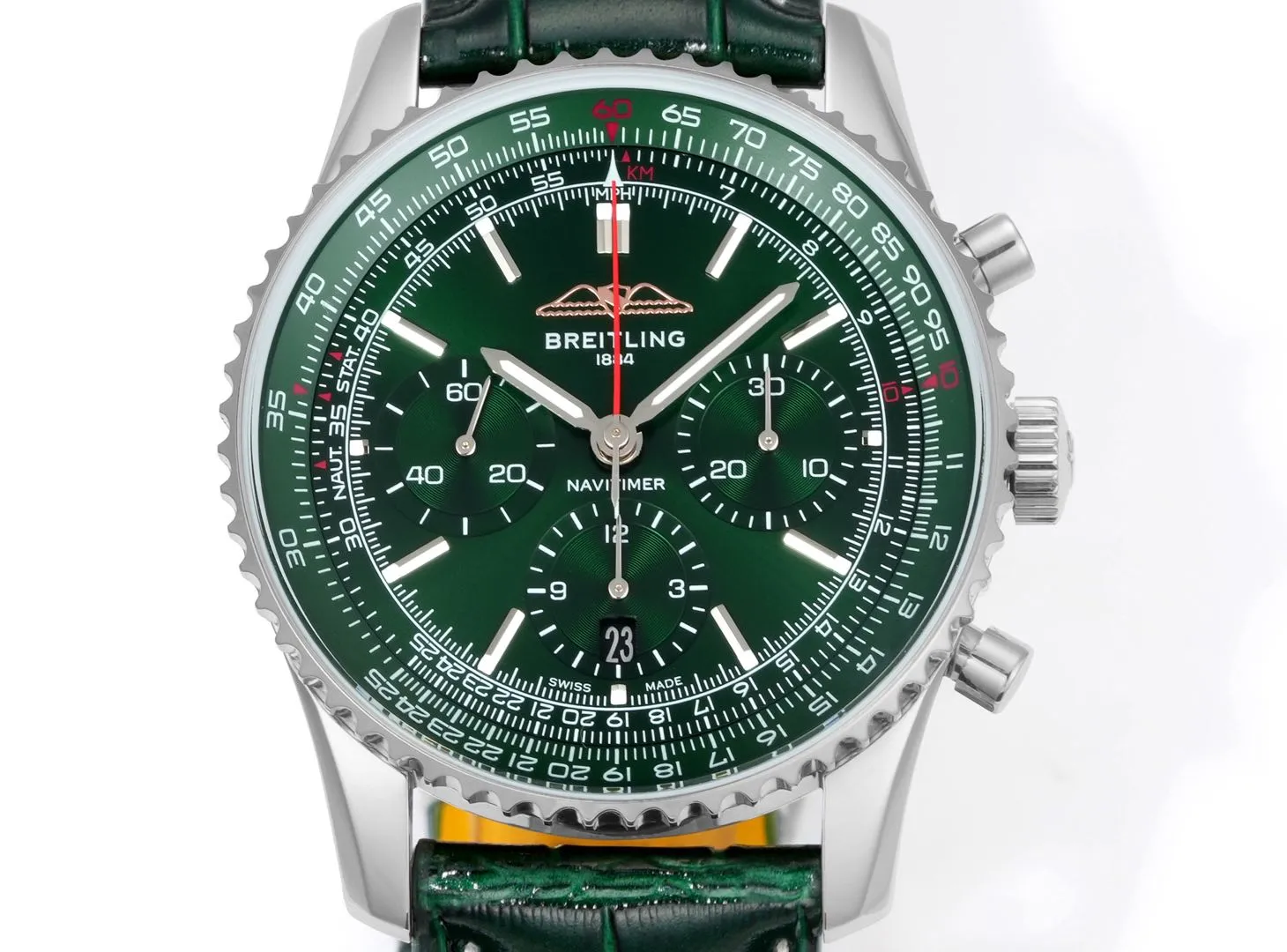 BLS Factory Breitling Navitimer Chronograph Green Dial Leather Strap Aviation Watch - 图片 2