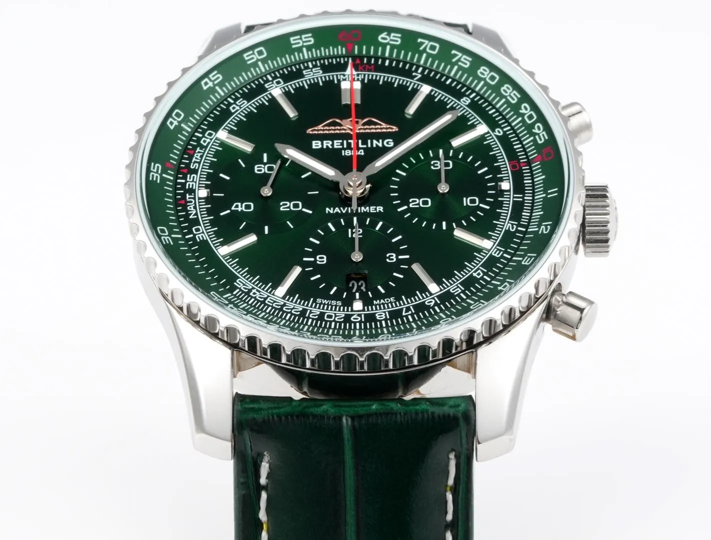 BLS Factory Breitling Navitimer Chronograph Green Dial Leather Strap Aviation Watch - 图片 3