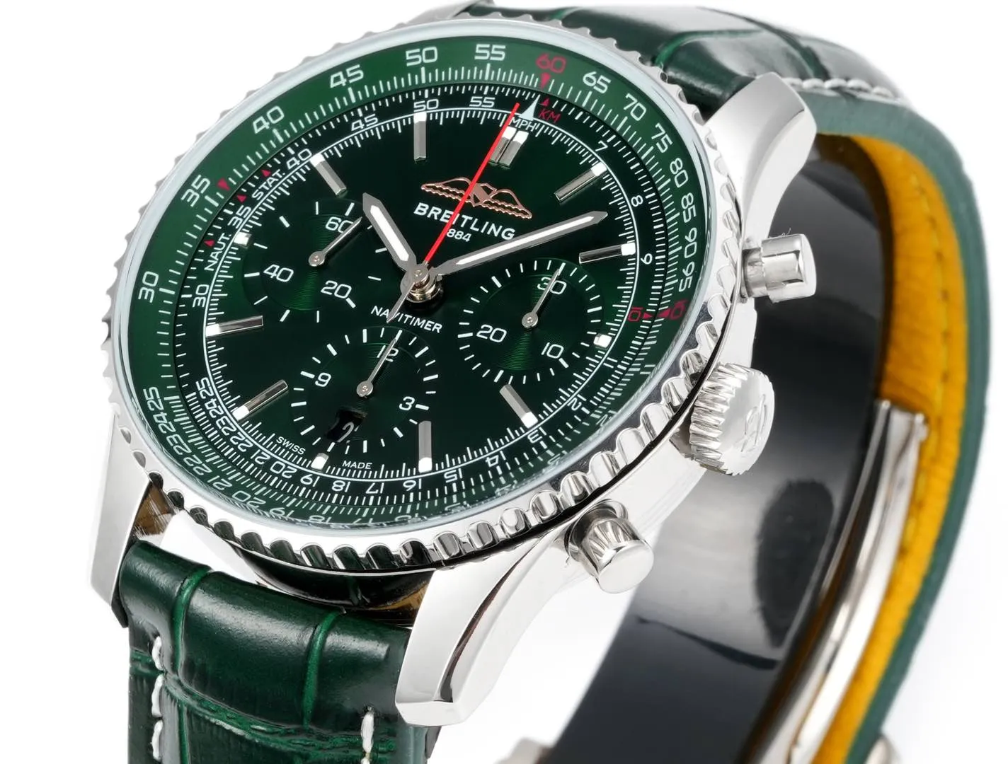 BLS Factory Breitling Navitimer Chronograph Green Dial Leather Strap Aviation Watch - 图片 4