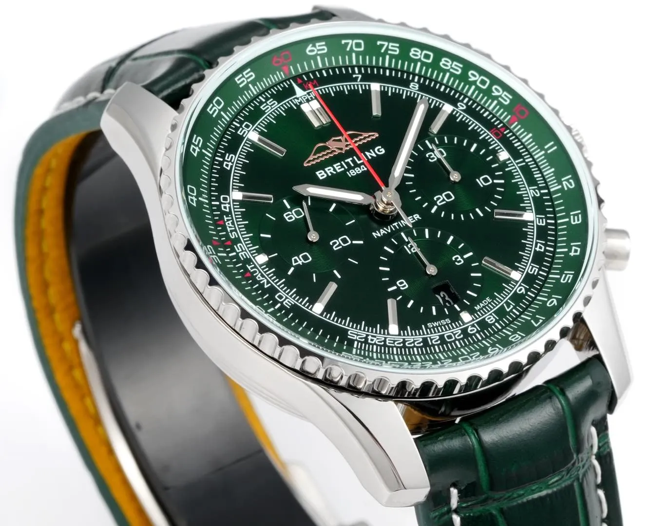 BLS Factory Breitling Navitimer Chronograph Green Dial Leather Strap Aviation Watch - 图片 5