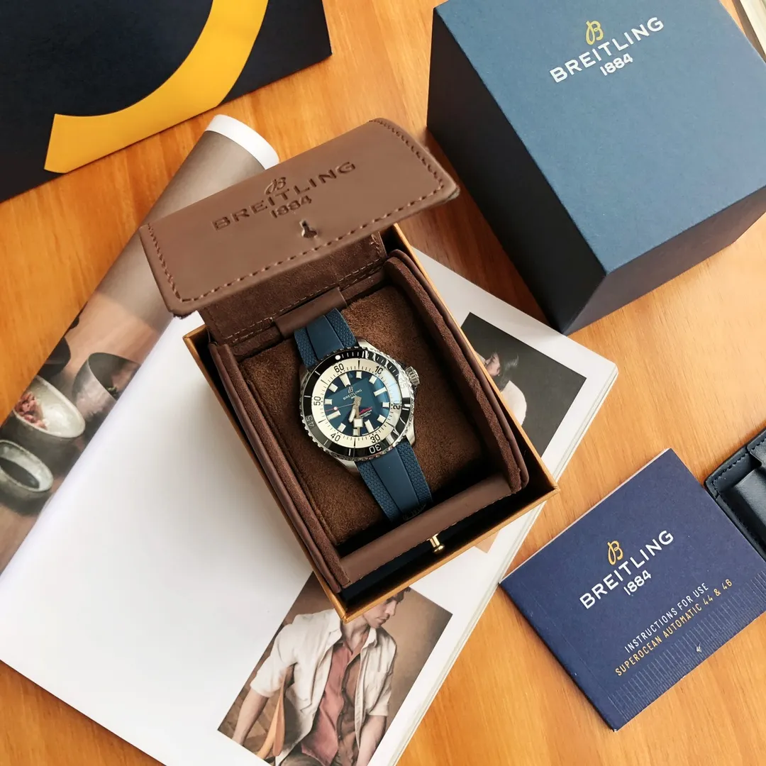 BLS Factory Breitling Superocean Automatic 42mm Blue Dial Men’s Diver Watch with Blue Rubber Strap - 图片 3