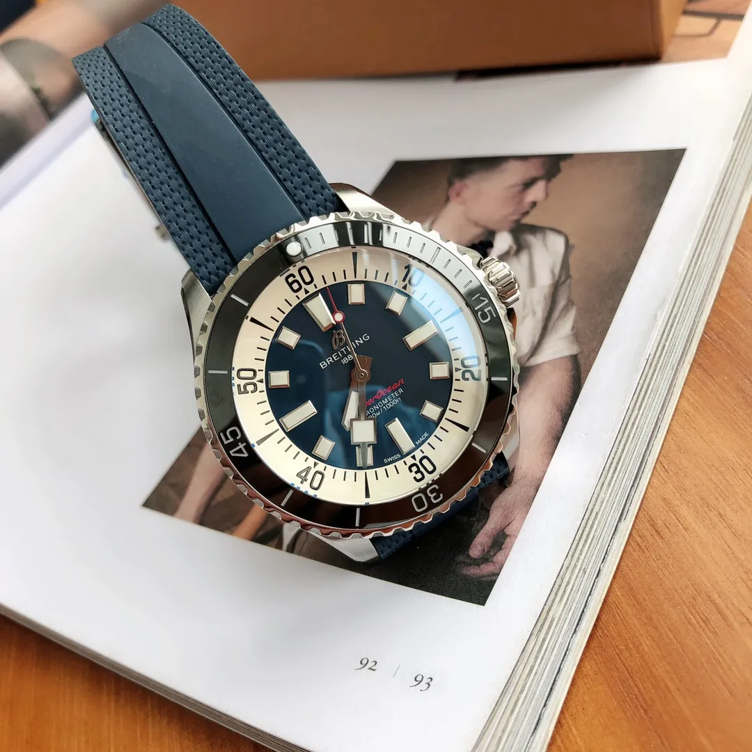 BLS Factory Breitling Superocean Automatic 42mm Blue Dial Men’s Diver Watch with Blue Rubber Strap - 图片 4