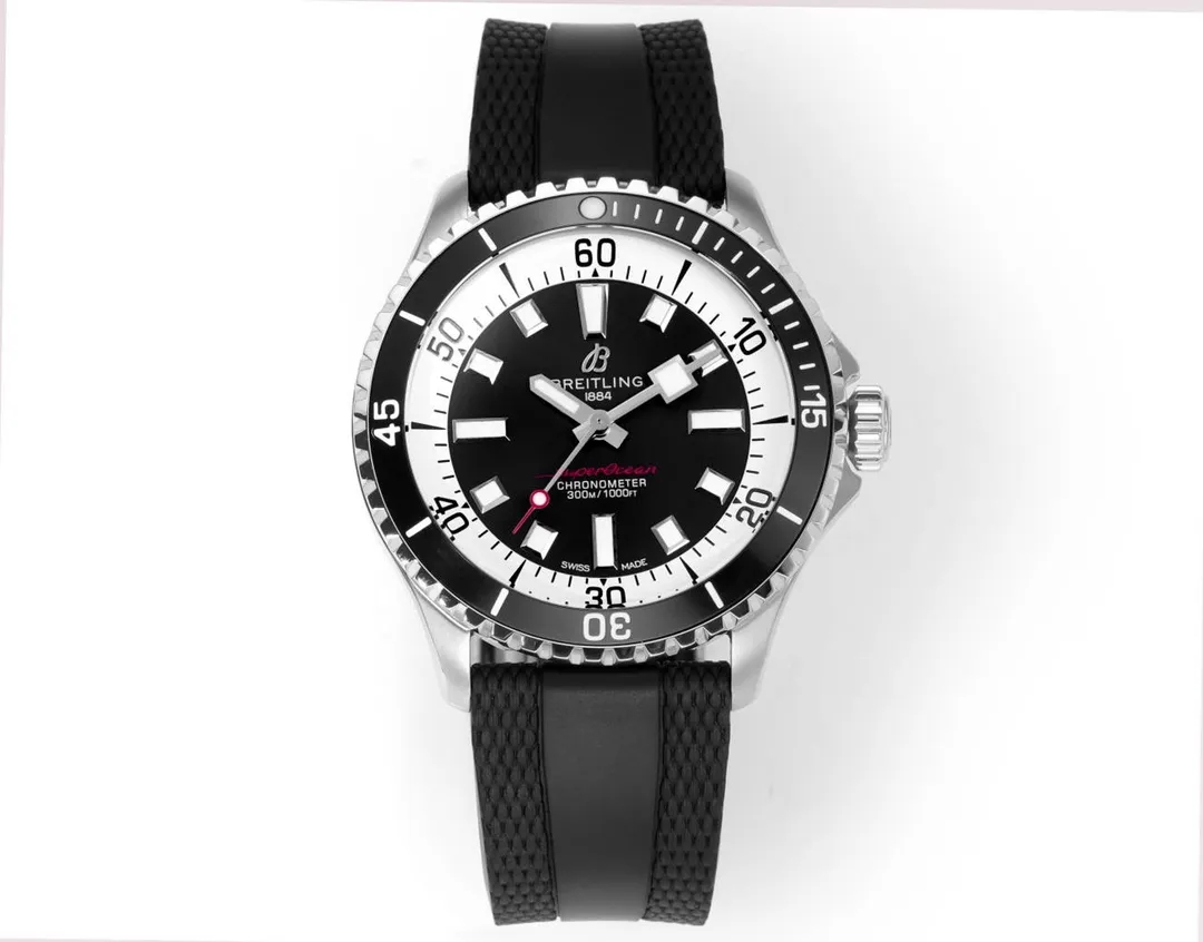 BLS Factory Breitling Superocean Automatic Black Dial Men’s Dive Watch with Black Rubber Strap