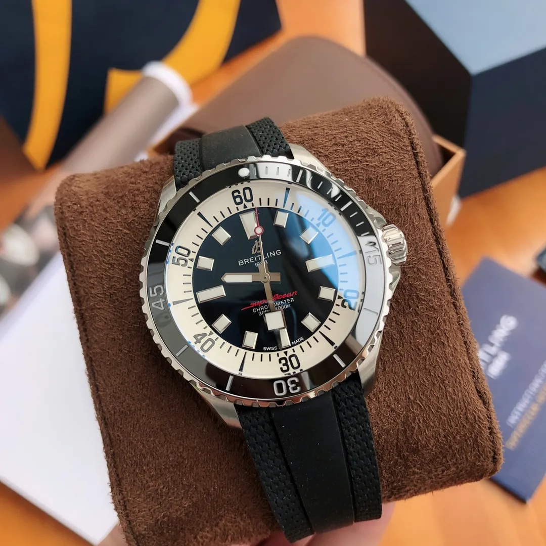 BLS Factory Breitling Superocean Automatic Black Dial Silver Bezel Men’s Diver Watch