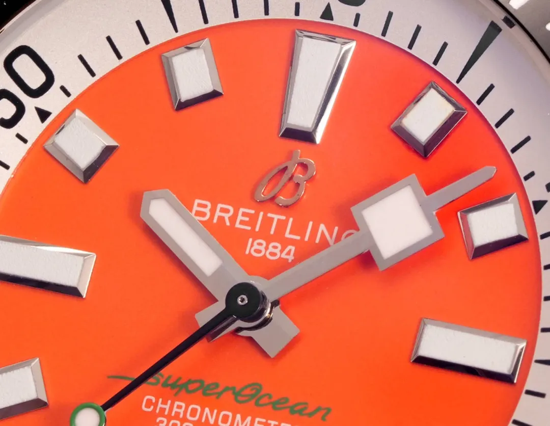 BLS Factory Breitling Superocean Automatic Orange Dial Green Rubber Strap Men’s Diver Watch - 图片 3