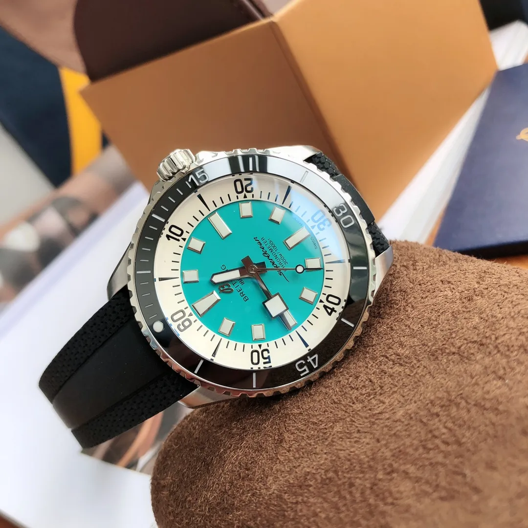 BLS Factory Breitling Superocean Automatic Turquoise Dial Black Bezel Rubber Strap Men’s Diver Watch - 图片 2