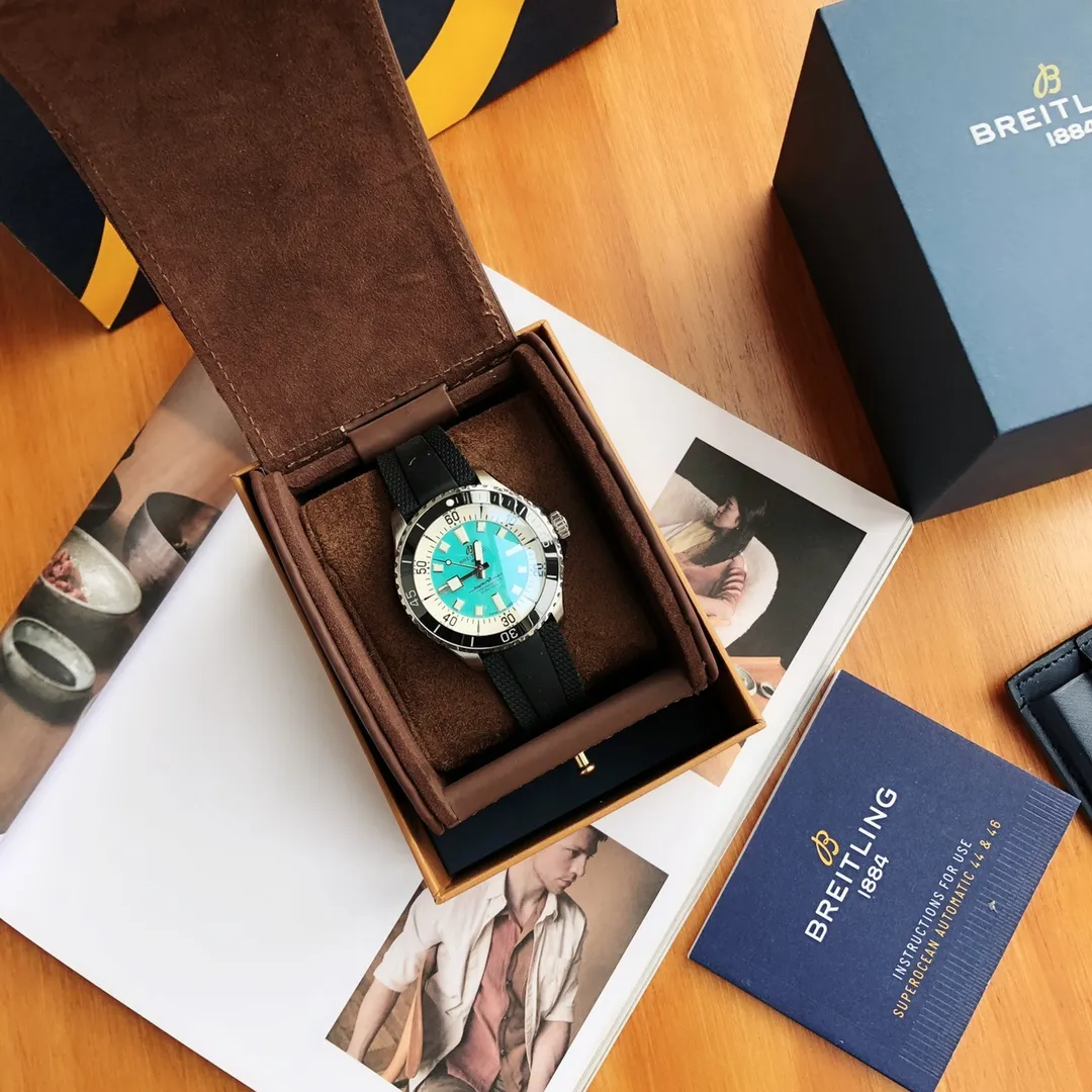 BLS Factory Breitling Superocean Automatic Turquoise Dial Black Bezel Rubber Strap Men’s Diver Watch - 图片 4