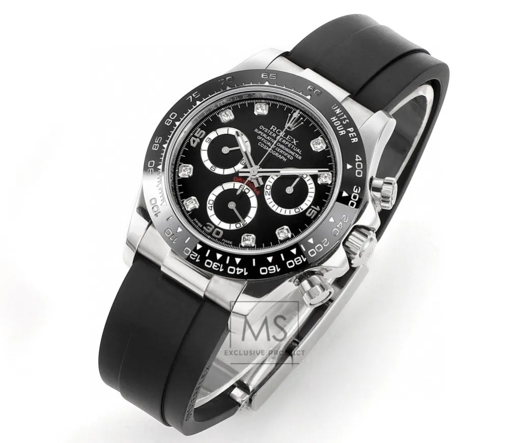 BT Factory Rolex Daytona Black Diamond-Set Dial Chronograph Watch with Black Rubber Strap and Stainless Steel Case - 图片 2