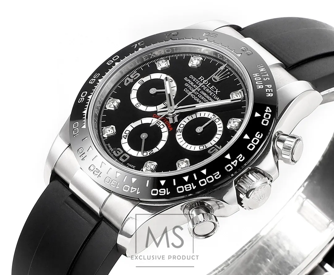 BT Factory Rolex Daytona Black Diamond-Set Dial Chronograph Watch with Black Rubber Strap and Stainless Steel Case - 图片 4