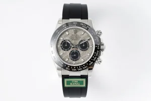 BT Factory Rolex Daytona Cosmograph Watch – Silver Dial, Black Rubber Strap, Premium VSF Watches Replica Collection