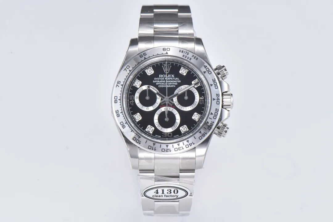 BT Factory Rolex Daytona Watch – Black Enamel Dial with Moissanite Diamonds by VSF Watches Brand