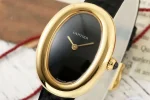 Cartier Baignoire Oval Black Dial Gold-Tone Case Black Leather Strap Women’s Watch