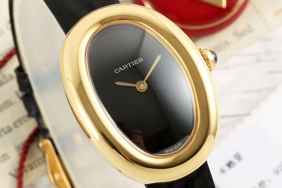 Cartier Baignoire Oval Black Dial Gold-Tone Case Black Leather Strap Women’s Watch - 图片 2