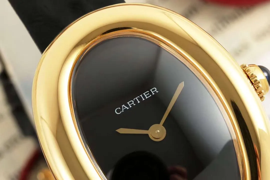 Cartier Baignoire Oval Black Dial Gold-Tone Case Black Leather Strap Women’s Watch - 图片 3