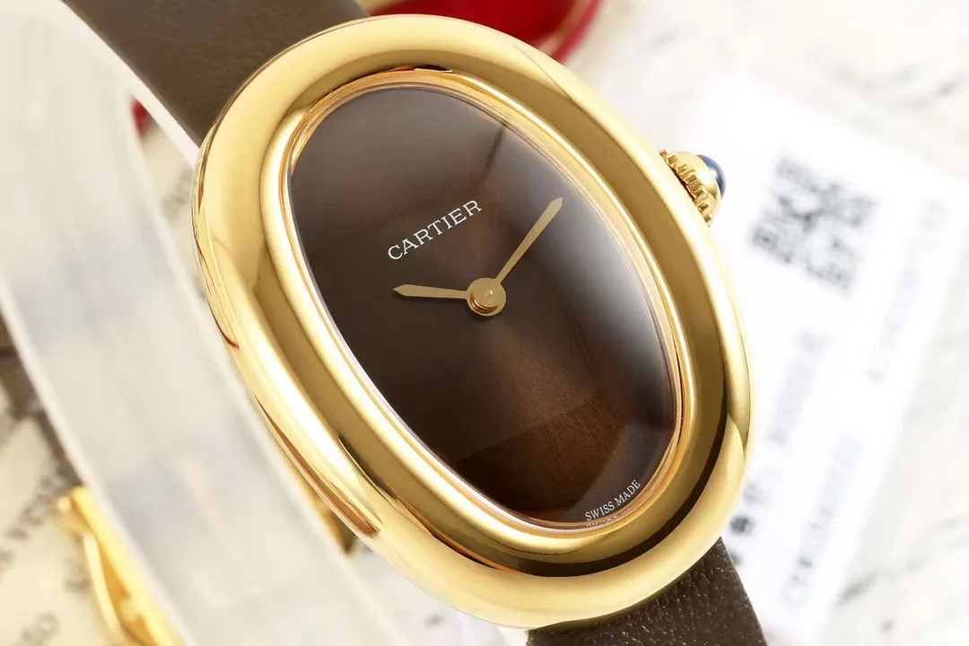 Cartier Baignoire Oval Gold-Tone Case Brown Dial Leather Strap Women’s Vintage Watch - 图片 2