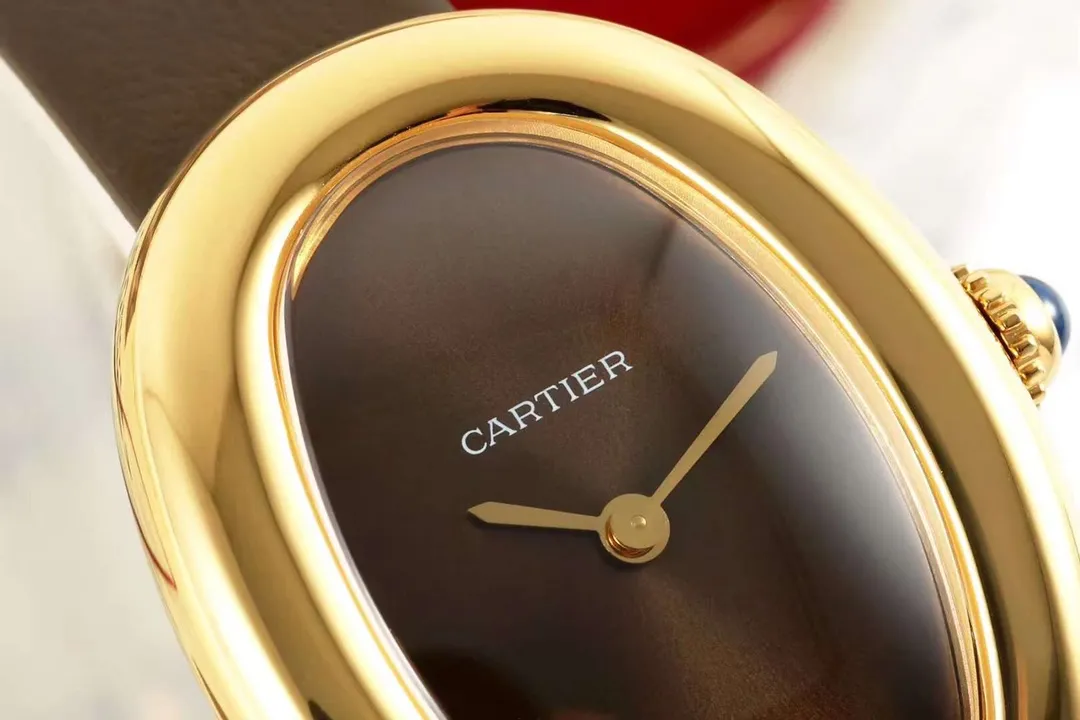 Cartier Baignoire Oval Gold-Tone Case Brown Dial Leather Strap Women’s Vintage Watch - 图片 3