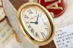 Cartier Baignoire Oval Yellow Gold Women’s Watch with Brown Leather Strap and White Roman Numeral Dial