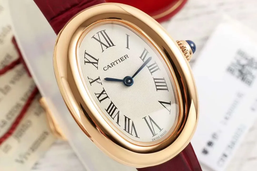 Cartier Baignoire Rose Gold Oval Dial Red Leather Strap Women’s Quartz Watch - 图片 2