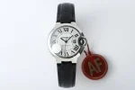 Cartier Ballon Bleu 33mm Silver White Leather Replica Watch