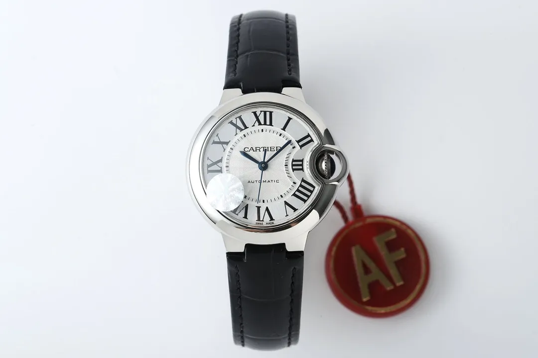 Cartier Ballon Bleu 33mm Silver White Leather Replica Watch
